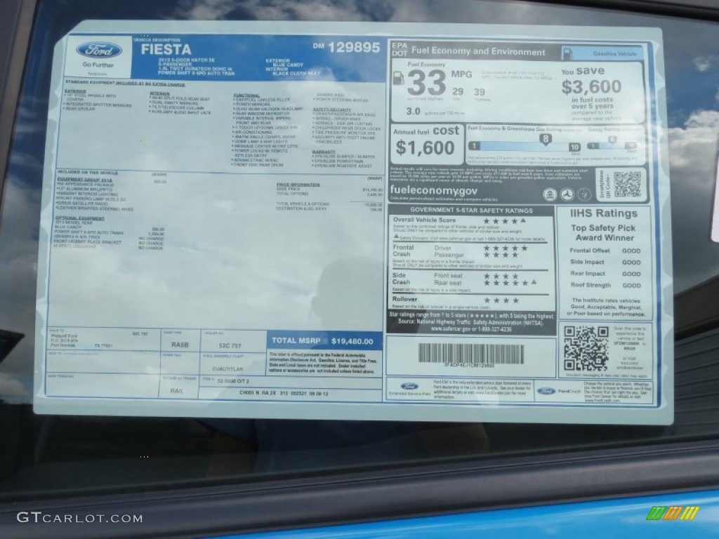 2013 Ford Fiesta SE Hatchback Window Sticker Photo #70948150