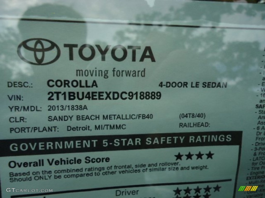 2013 Toyota Corolla L Window Sticker Photo #70956442