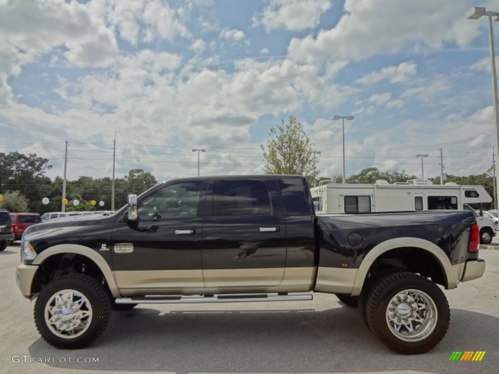 Brilliant Black Crystal Pearl 2011 Dodge Ram 3500 HD Laramie Longhorn Mega Cab 4x4 Dually Exterior Photo #70957805