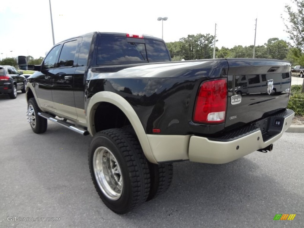 Brilliant Black Crystal Pearl 2011 Dodge Ram 3500 HD Laramie Longhorn Mega Cab 4x4 Dually Exterior Photo #70957810