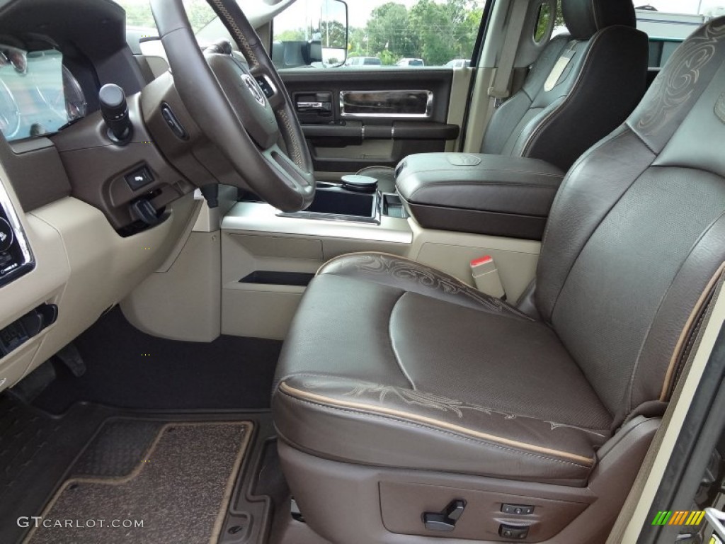 2011 Ram 3500 HD Laramie Longhorn Mega Cab 4x4 Dually - Brilliant Black Crystal Pearl / Light Pebble Beige/Bark Brown photo #4