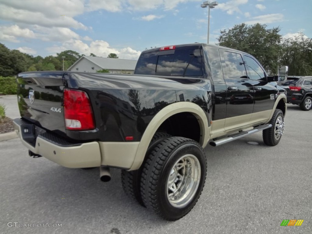 2011 Ram 3500 HD Laramie Longhorn Mega Cab 4x4 Dually - Brilliant Black Crystal Pearl / Light Pebble Beige/Bark Brown photo #8