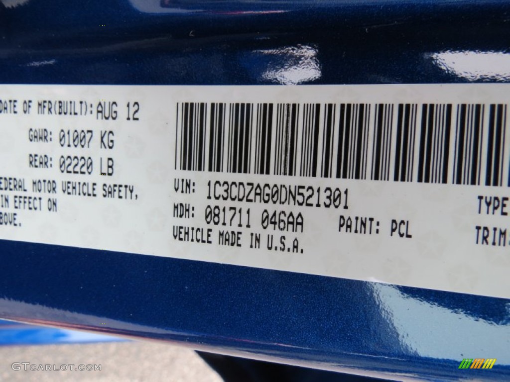 2013 Avenger Color Code PCL for Blue Streak Pearl Photo #70958770
