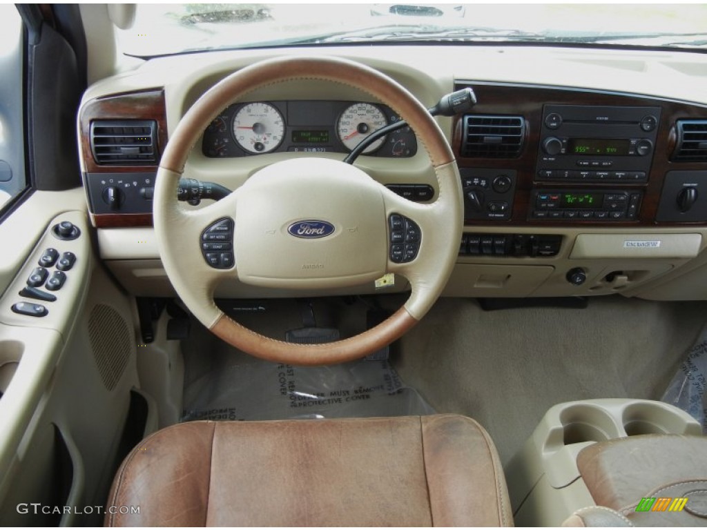 2007 Ford F350 Super Duty King Ranch Crew Cab 4x4 Dually Castano Brown Leather Steering Wheel Photo #70967542