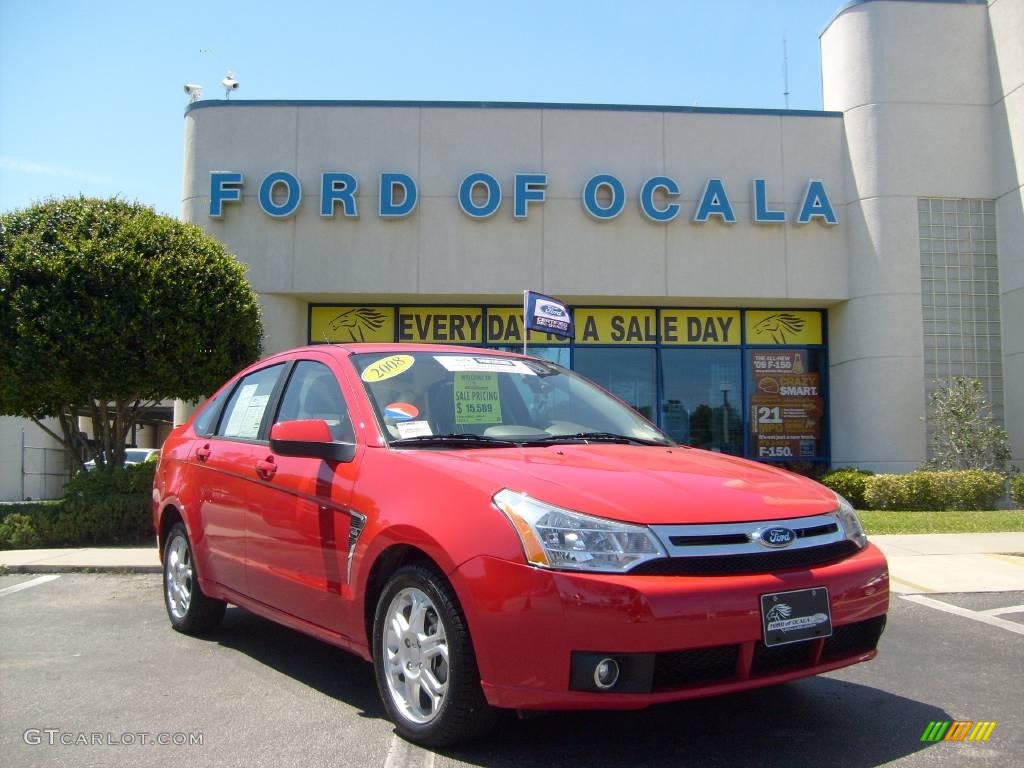 2008 Focus SES Sedan - Vermillion Red / Medium Stone photo #1