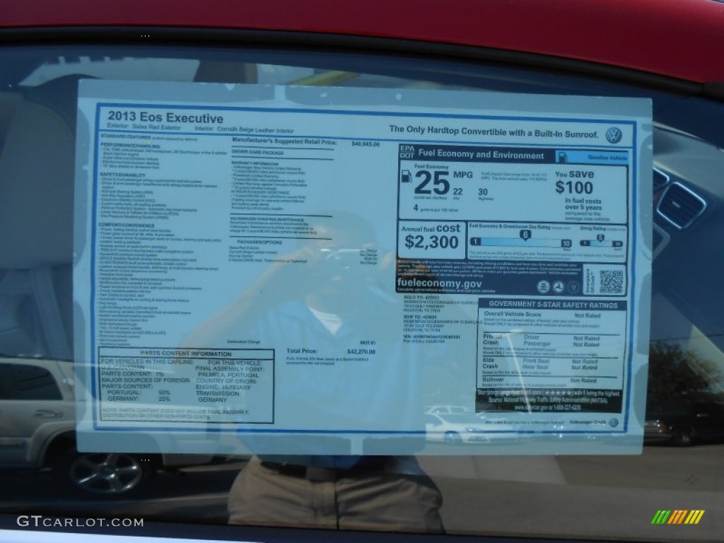 2013 Volkswagen Eos Executive Window Sticker Photo #70975418