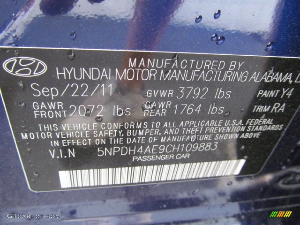 2012 Elantra Limited - Indigo Night Blue / Gray photo #24