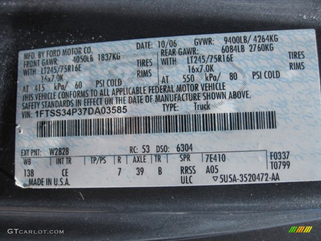 2007 E Series Van Color Code W2828 for Fleet Grey Metallic Photo #70986127