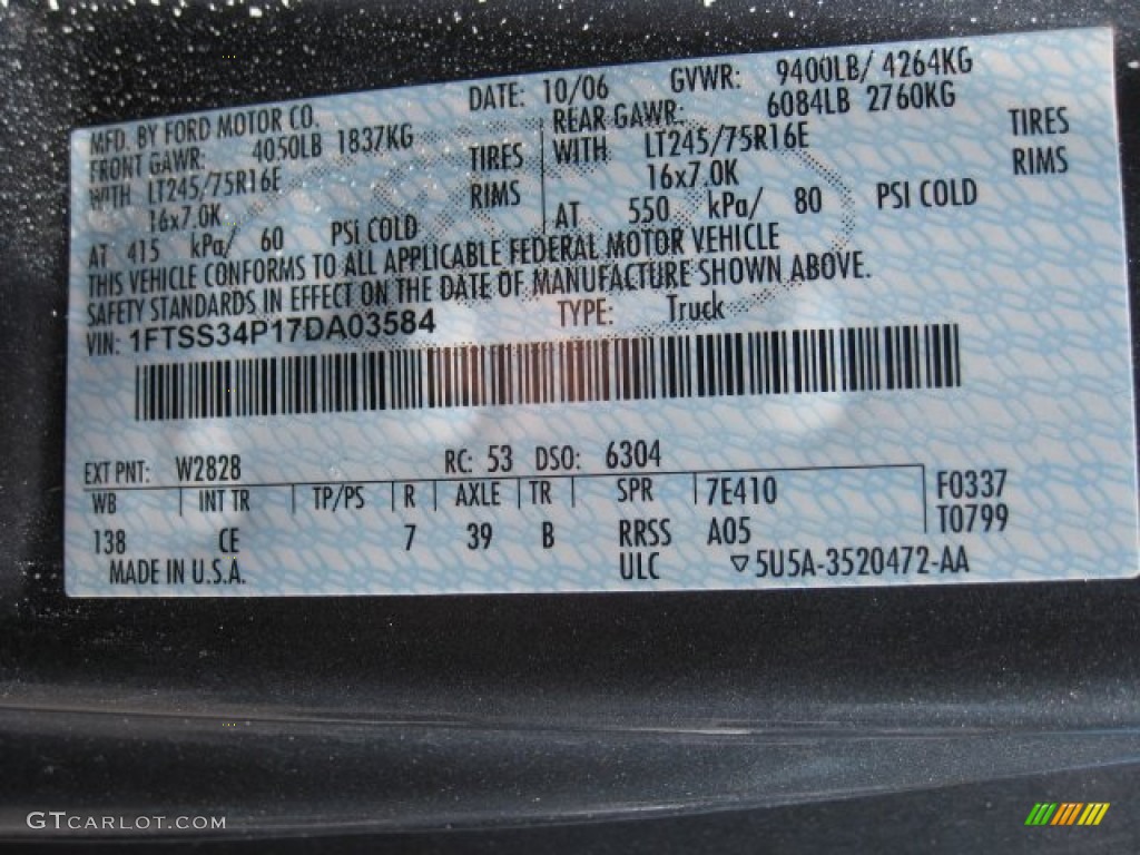 2007 E Series Van Color Code W2828 for Fleet Grey Metallic Photo #70986226