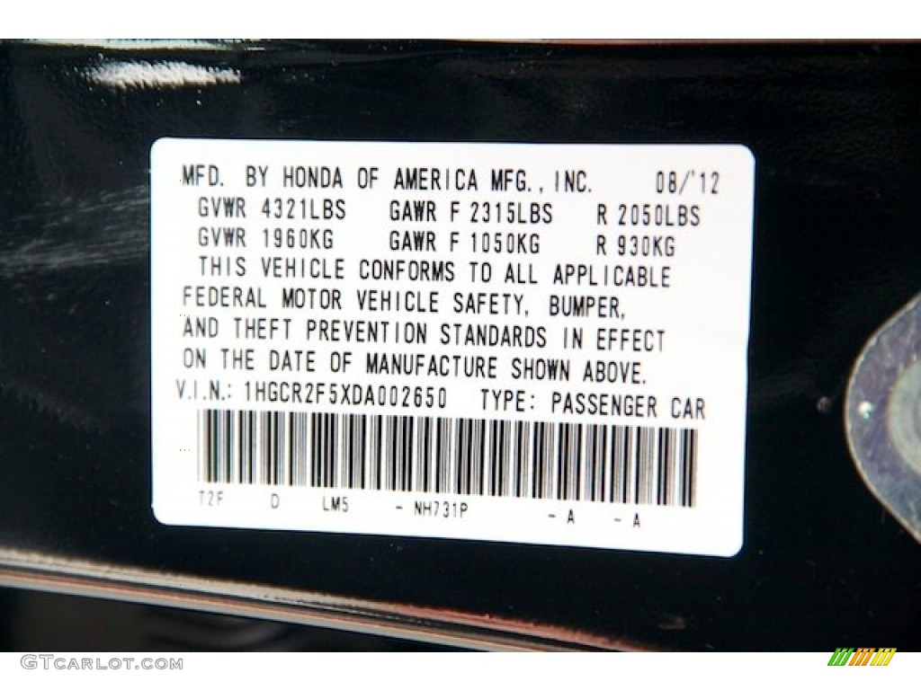 2013 Accord Color Code NH731P for Crystal Black Pearl Photo #70998109