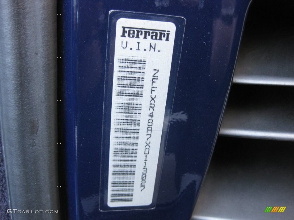 1999 Ferrari 355 F1 Spider Info Tag Photo #71014526