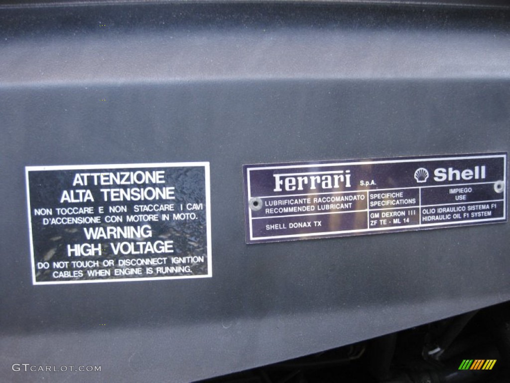 1999 Ferrari 355 F1 Spider Info Tag Photos