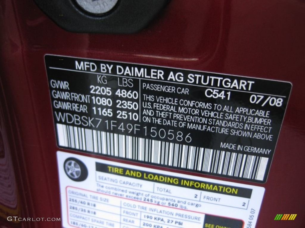 2009 SL Color Code 541 for Storm Red Metallic Photo #71015198
