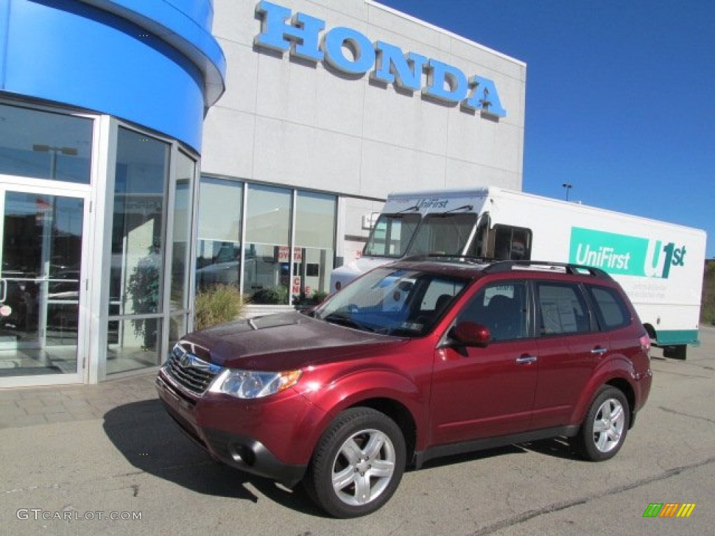 2009 Forester 2.5 X Premium - Camellia Red Pearl / Black photo #1