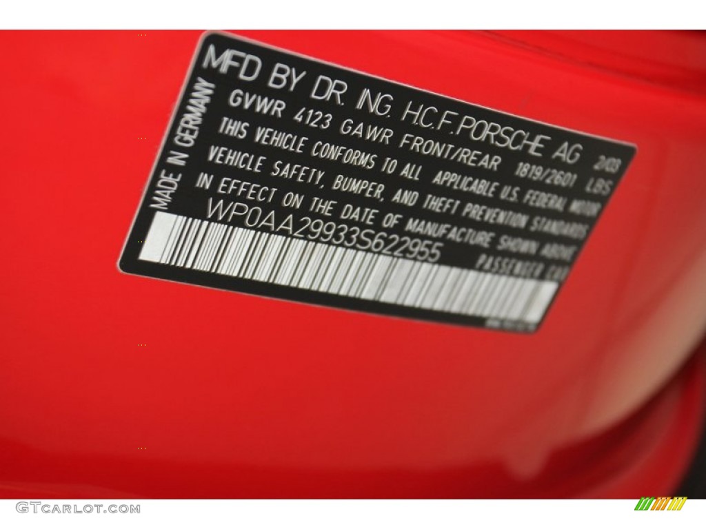 2003 Porsche 911 Carrera 4S Coupe Info Tag Photos