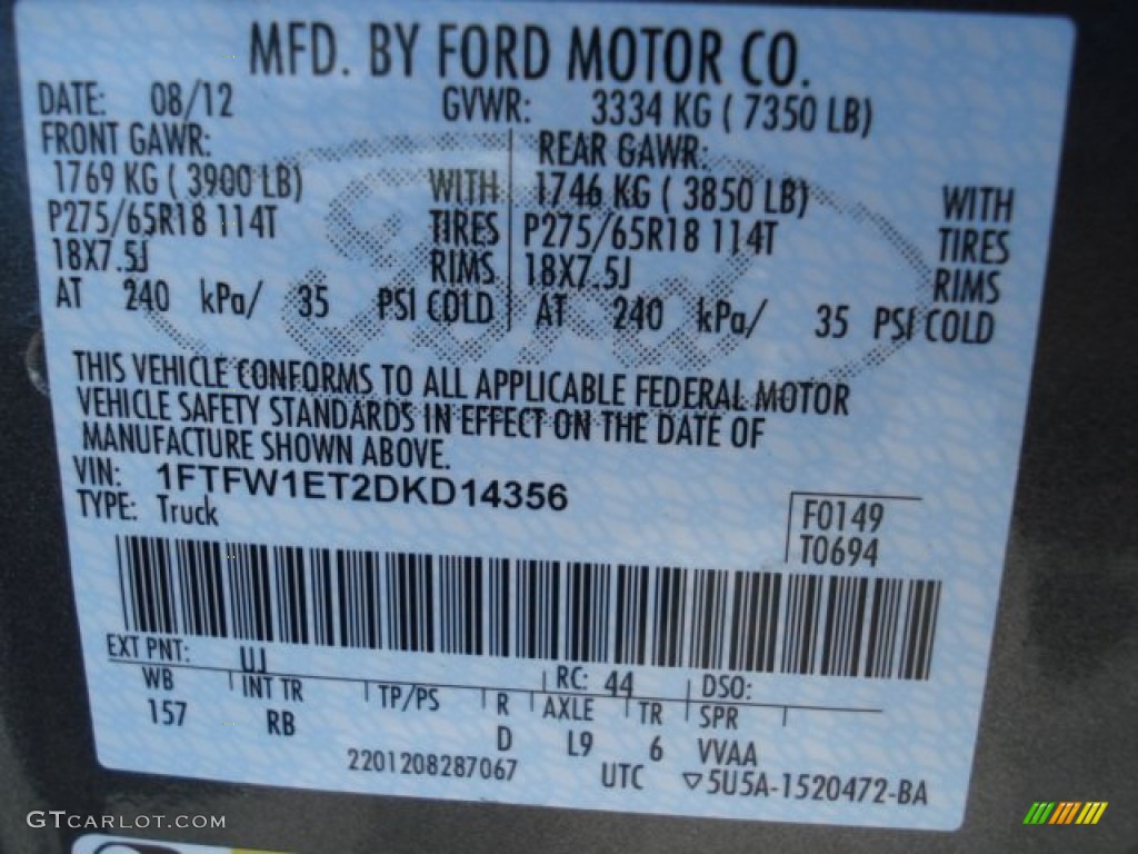 2013 F150 Color Code UJ for Sterling Gray Metallic Photo #71037092
