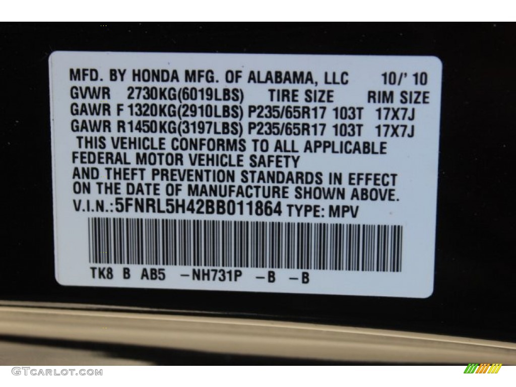 2011 Odyssey EX - Crystal Black Pearl / Gray photo #28