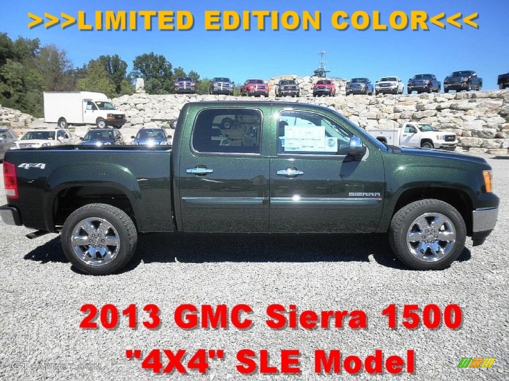 2013 Sierra 1500 SLE Crew Cab 4x4 - Mineral Green Metallic / Ebony photo #1