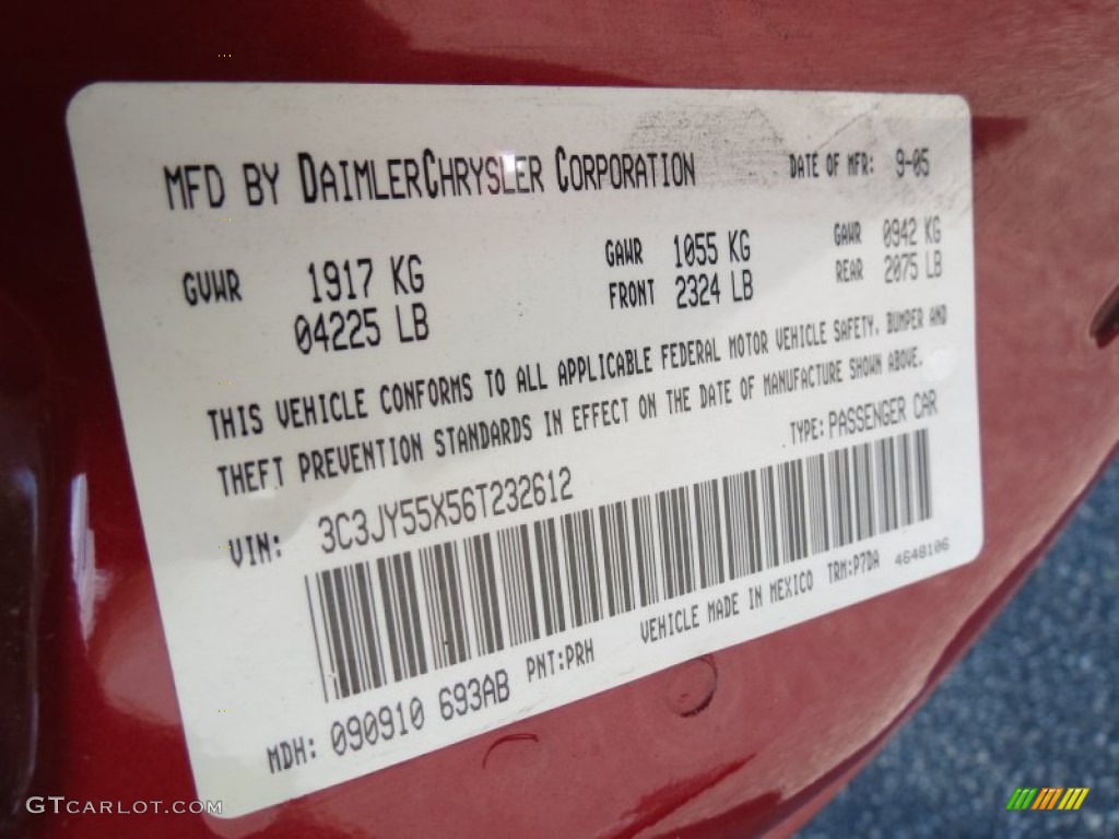 2006 PT Cruiser Color Code PRH for Inferno Red Crystal Pearl Photo #71050619