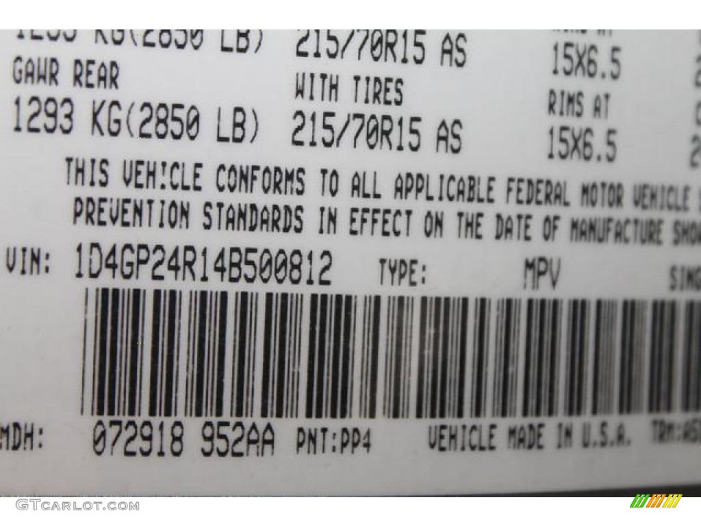 2004 Dodge Grand Caravan SE Color Code Photos