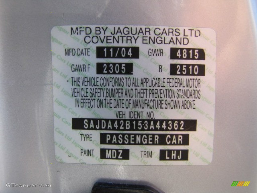 2005 XK Color Code MDZ for Platinum Silver Metallic Photo #71056583