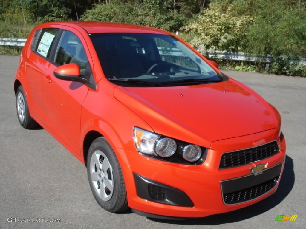 Inferno Orange Metallic 2013 Chevrolet Sonic LS Hatch Exterior Photo #71067034