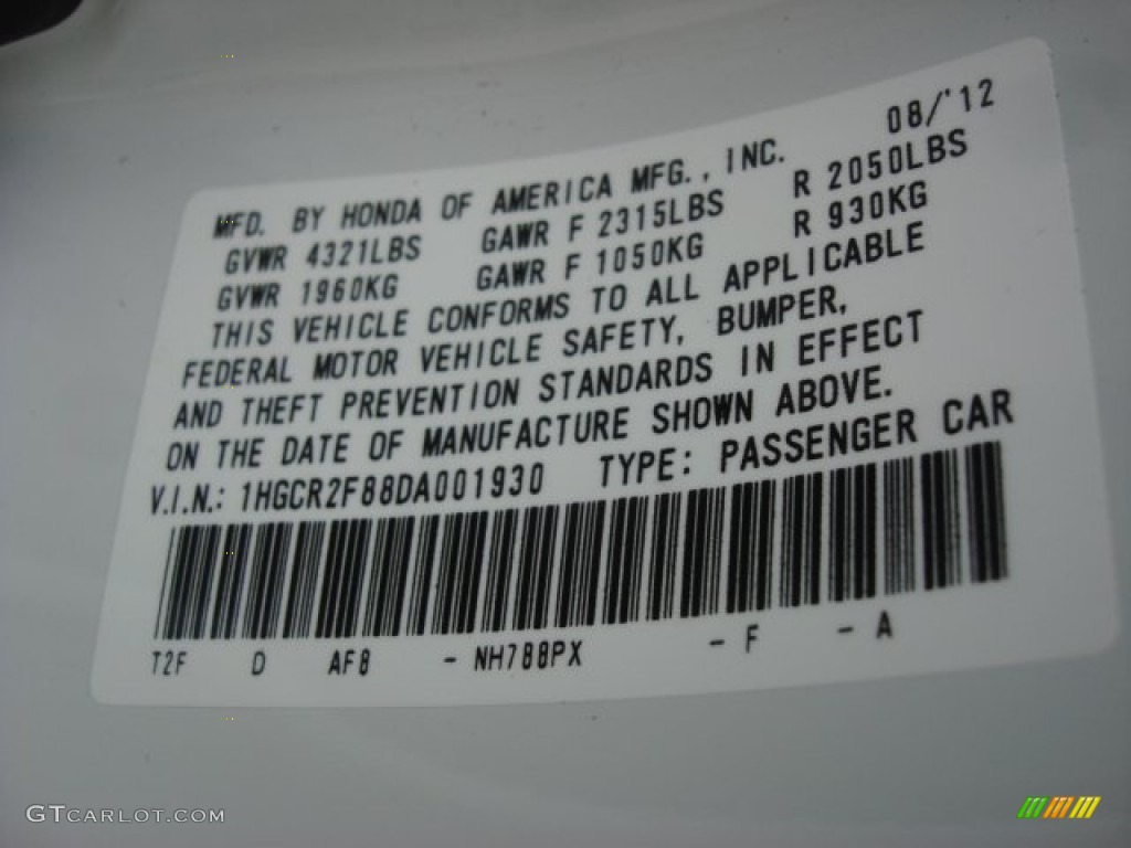 2013 Accord Color Code NH788PX for White Orchid Pearl Photo #71072320