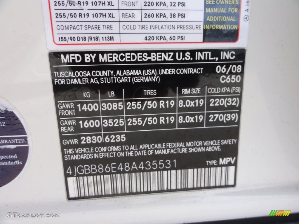 2008 ML Color Code 650 for Arctic White Photo #71073811