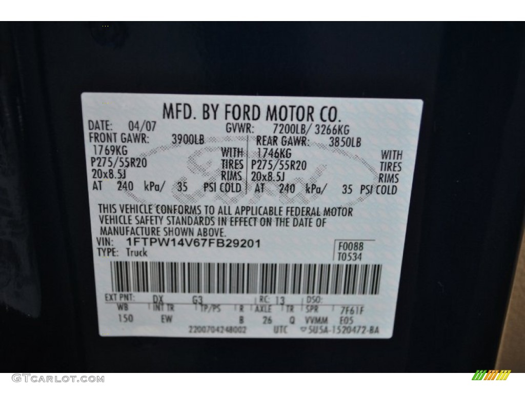 2007 F150 Color Code DX for Dark Blue Pearl Metallic Photo #71075530