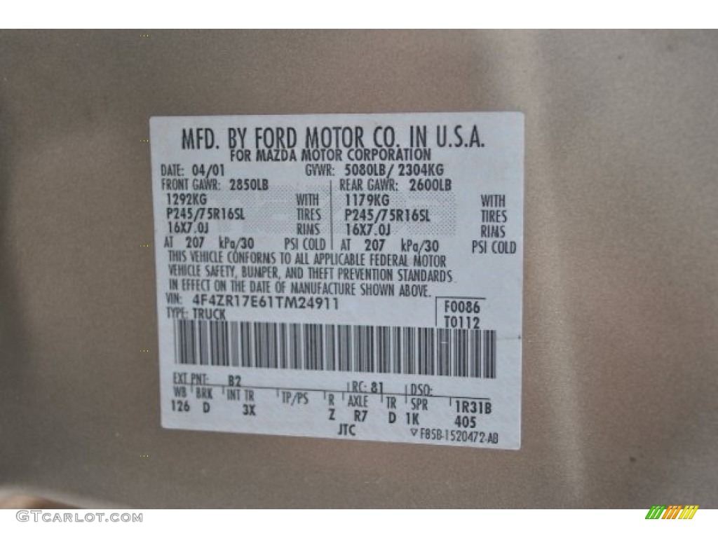 2001 B-Series Truck Color Code B2 for Desert Sand Metallic Photo #71075866