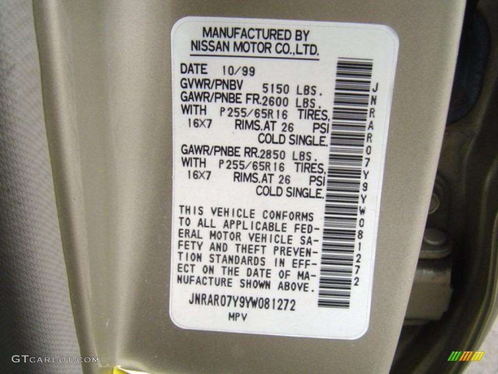 2000 Infiniti QX4 Standard QX4 Model Info Tag Photos