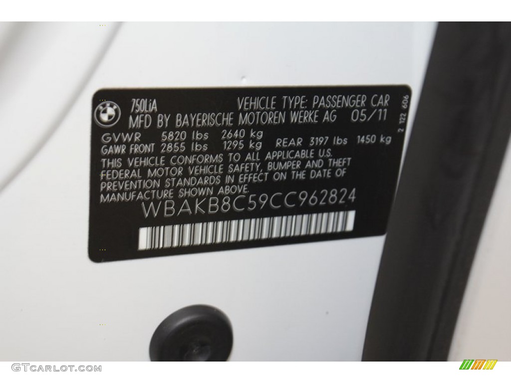 2012 BMW 7 Series 750Li Sedan Info Tag Photo #71083021