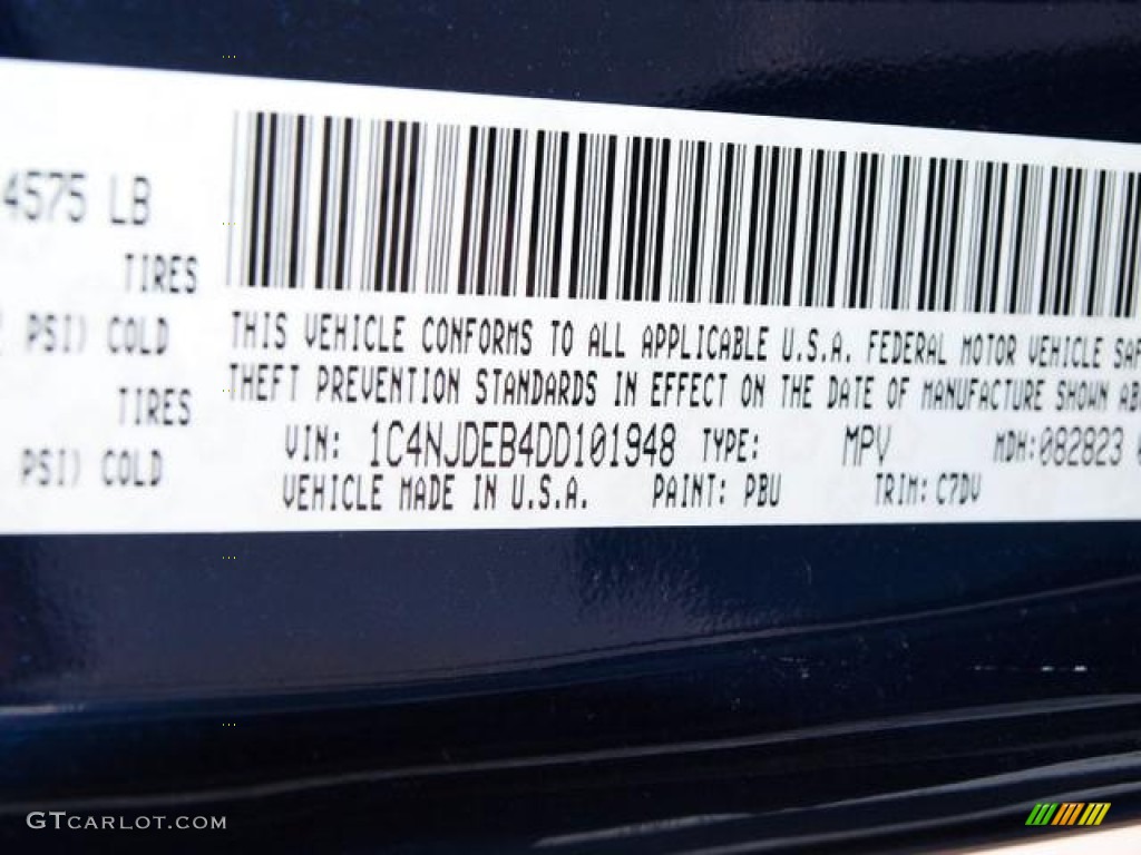 2013 Compass Color Code PBU for True Blue Pearl Photo #71089967