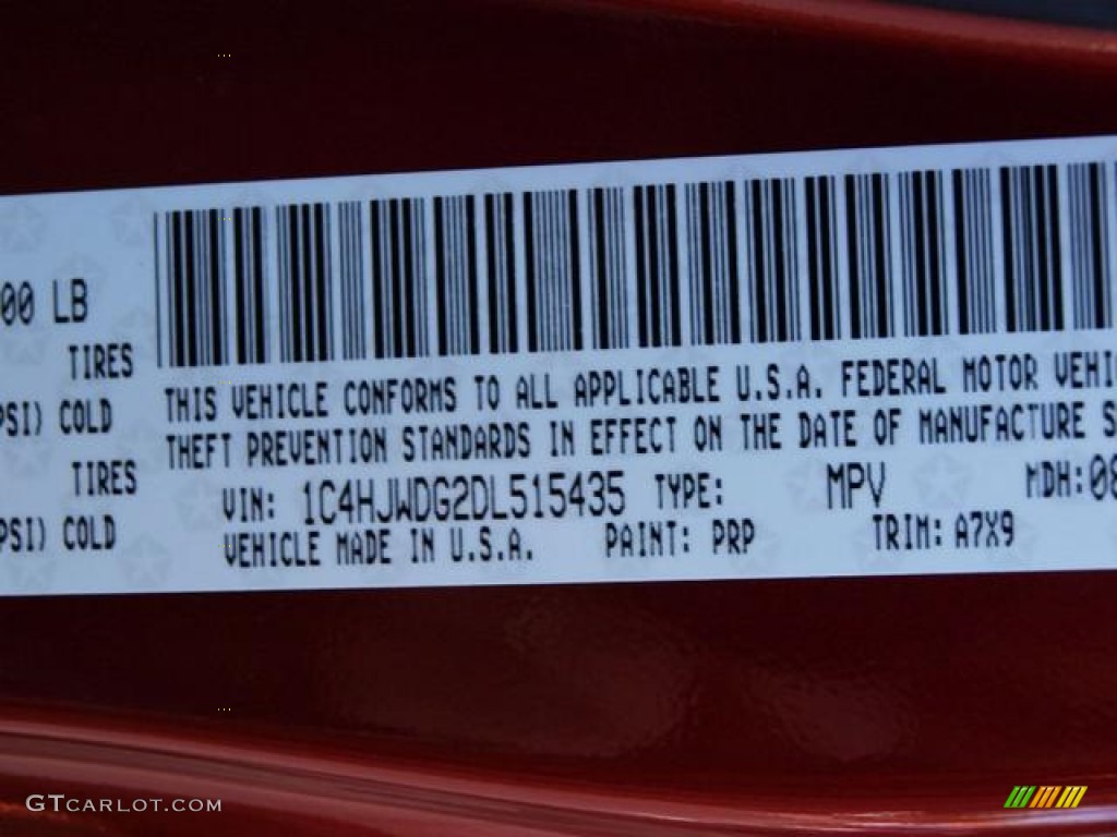 2013 Wrangler Unlimited Color Code PRP for Deep Cherry Red Crystal Pearl Photo #71090014