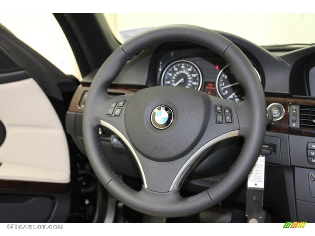 2013 BMW 3 Series 328i Convertible Oyster Steering Wheel Photo #71091781