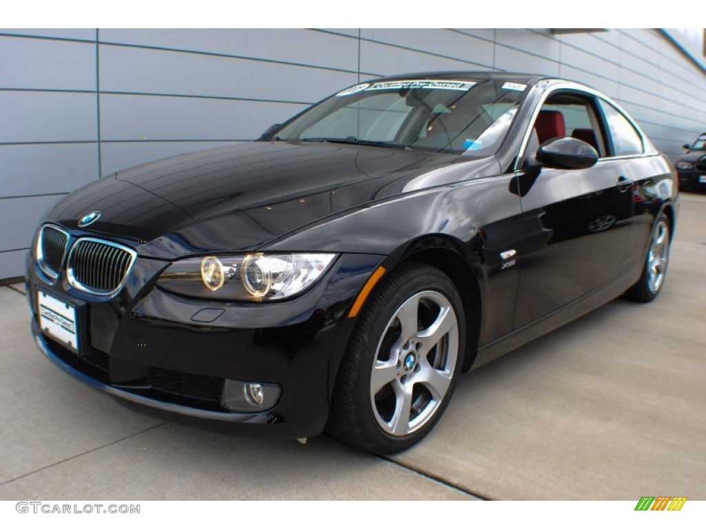 2009 3 Series 328xi Coupe - Jet Black / Coral Red/Black Dakota Leather photo #1