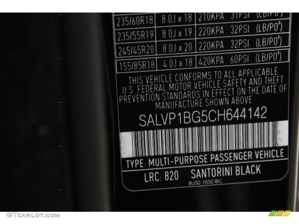 2012 Range Rover Evoque Color Code 820 for Santorini Black Metallic Photo #71099830