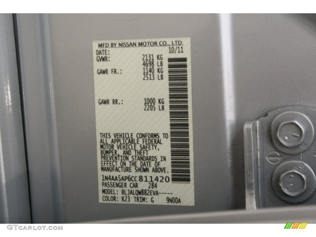 2012 Maxima Color Code K23 for Brilliant Silver Photo #71106898