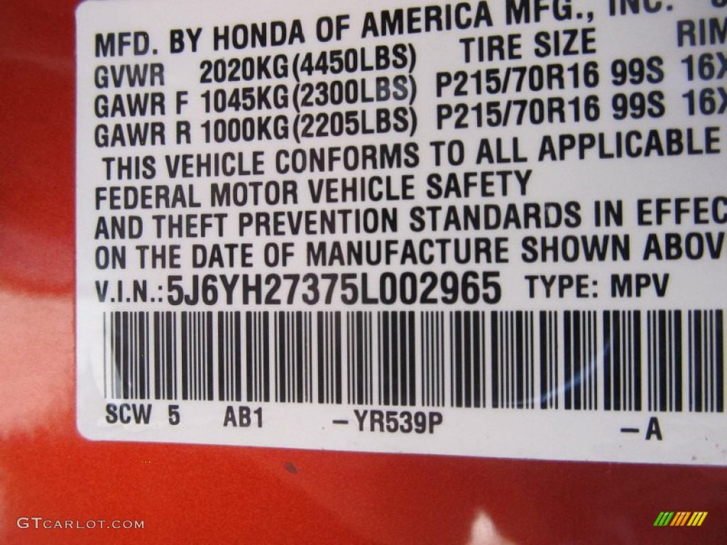2005 Element Color Code YR539P for Sunset Orange Pearl Photo #71111711