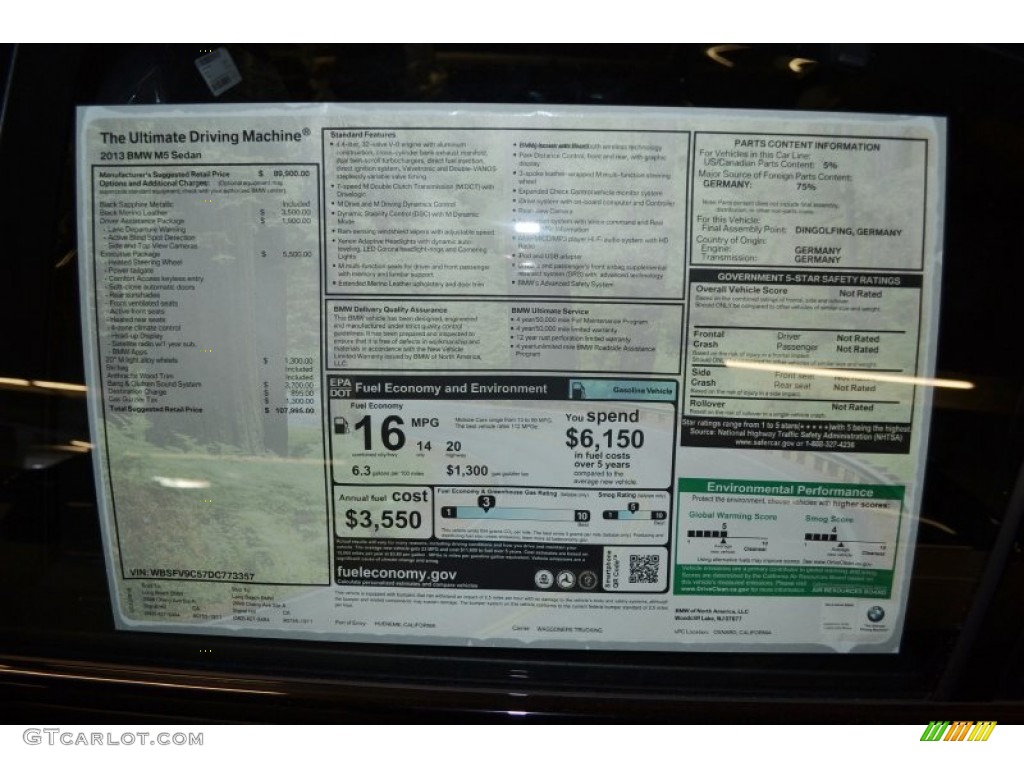 2013 BMW M5 Sedan Window Sticker Photo #71113499