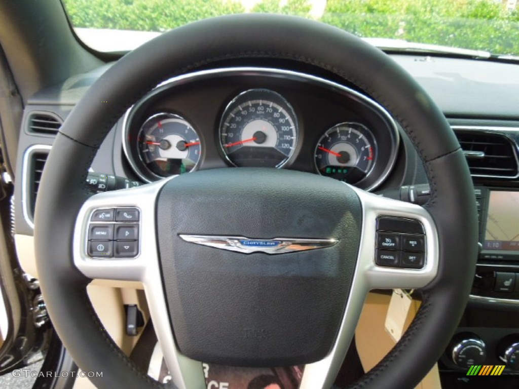 2013 Chrysler 200 Limited Hard Top Convertible Black/Light Frost Beige Steering Wheel Photo #71113622