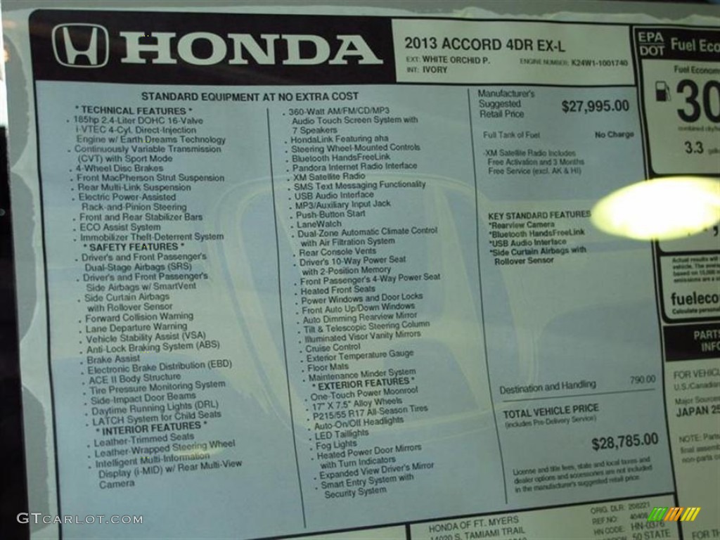2013 Honda Accord EX-L Sedan Window Sticker Photo #71114216