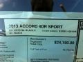 2013 Honda Accord Sport Sedan Window Sticker