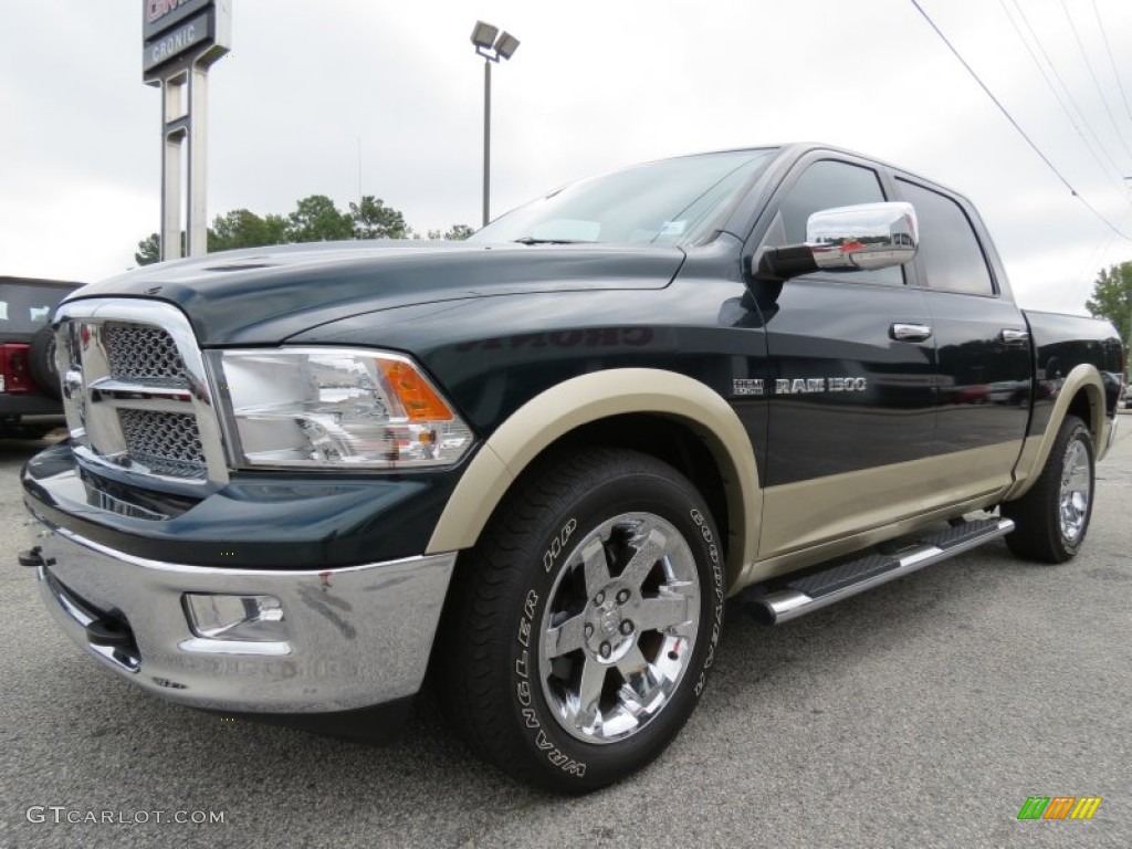 2011 Ram 1500 Laramie Crew Cab - Hunter Green Pearl / Light Pebble Beige/Bark Brown photo #3