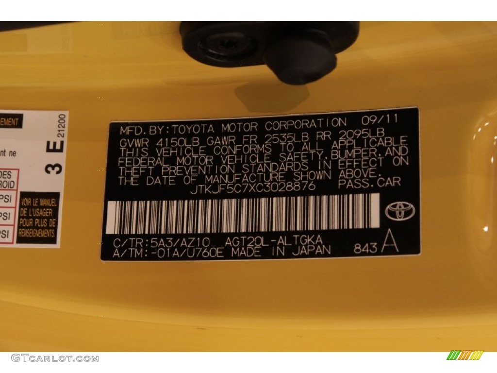 2012 tC Color Code 5A3 for High Voltage Yellow Photo #71128259