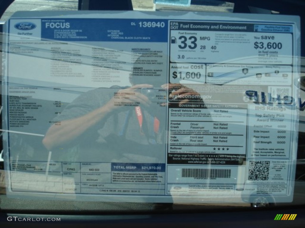 2013 Ford Focus SE Sedan Window Sticker Photo #71130995