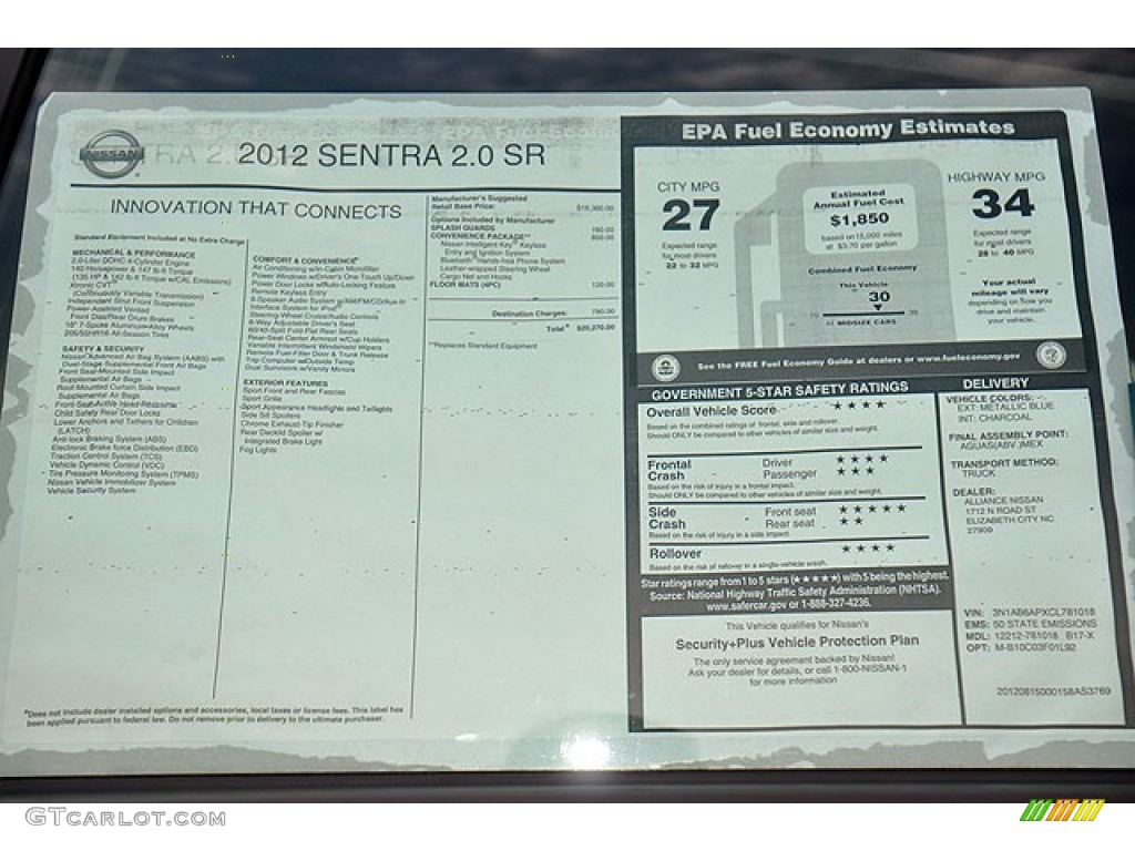 2012 Sentra 2.0 SR - Metallic Blue / Charcoal photo #6