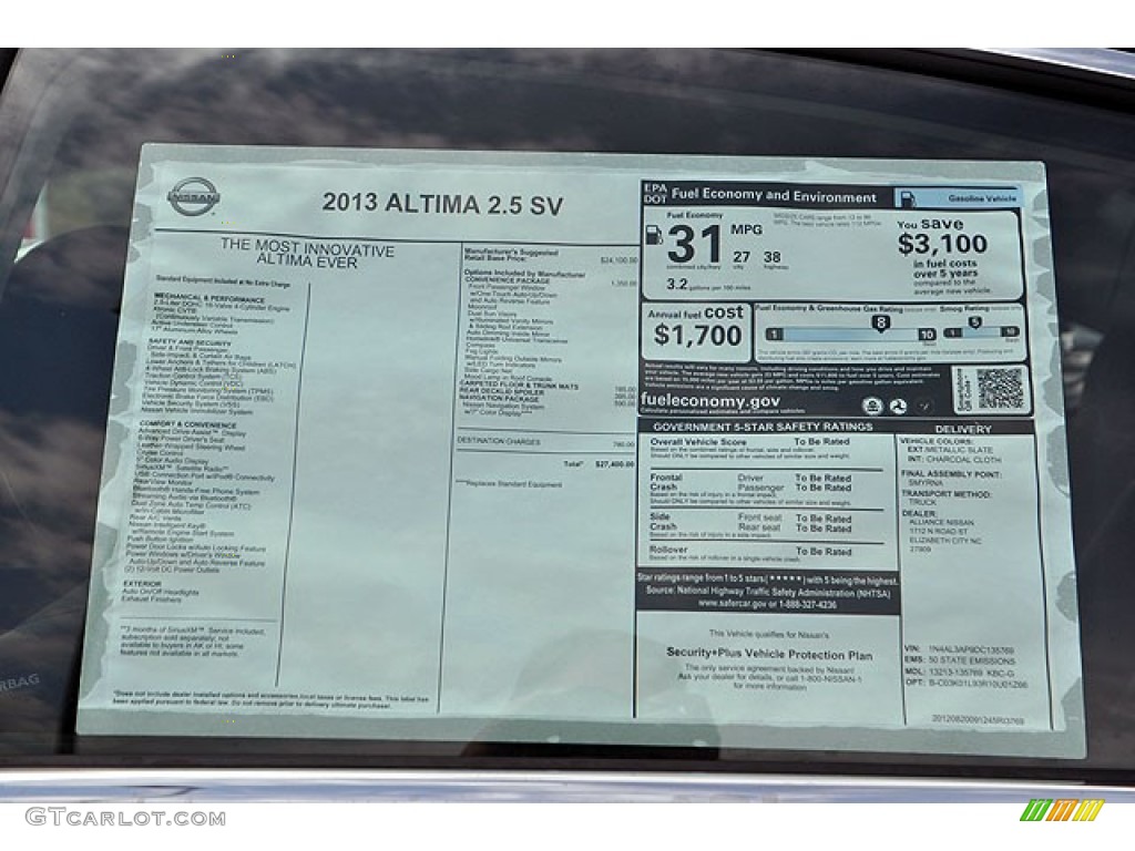 2013 Nissan Altima 2.5 SV Window Sticker Photo #71133002
