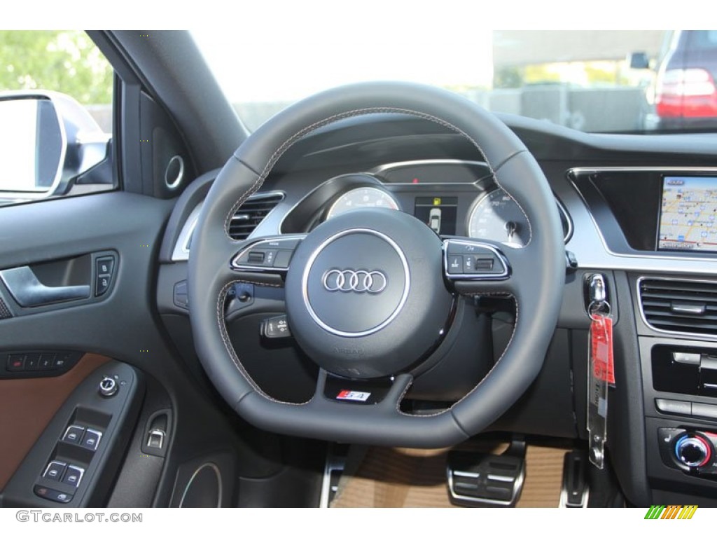 2013 Audi S4 3.0T quattro Sedan Black/Chestnut Brown Steering Wheel Photo #71145024