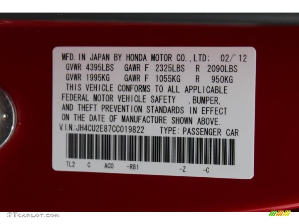 2012 TSX Color Code R81 for Milano Red Photo #71150055